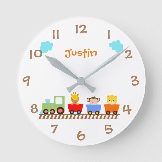 Kute Animal Train Kinder neursery Wall Clock Ronde Klok (Voorkant)