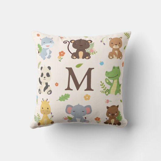 Kute Animal Zoo Wildlife Kinder Initiaal Kussen (Achterkant)
