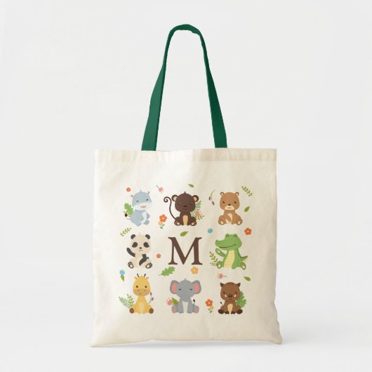 Kute Animal Zoo Wildlife Kinder Initiaal Tote Bag (Voorkant)
