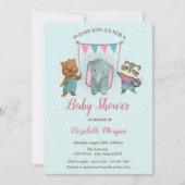 Kute Animals, Blue Stippen Baby shower Kaart (Voorkant)