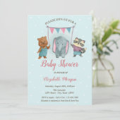 Kute Animals, Blue Stippen Baby shower Kaart (Staand voorkant)