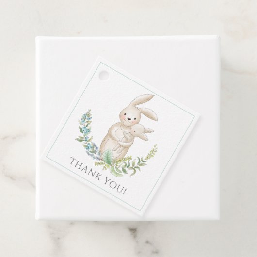 Kute Animals Bunny Personalized Green Baby shower Bedankjes Labels (In situ)