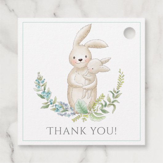 Kute Animals Bunny Personalized Green Baby shower Bedankjes Labels (Achterkant)