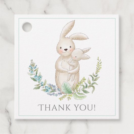 Kute Animals Bunny Personalized Green Baby shower Bedankjes Labels (Voorkant)