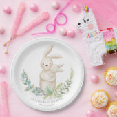 Kute Animals Bunny Personalized Green Baby shower Papieren Bordje (Feest)