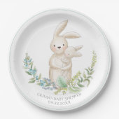 Kute Animals Bunny Personalized Green Baby shower Papieren Bordje (Voorkant)