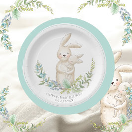 Kute Animals Bunny Personalized Green Baby shower Papieren Bordje