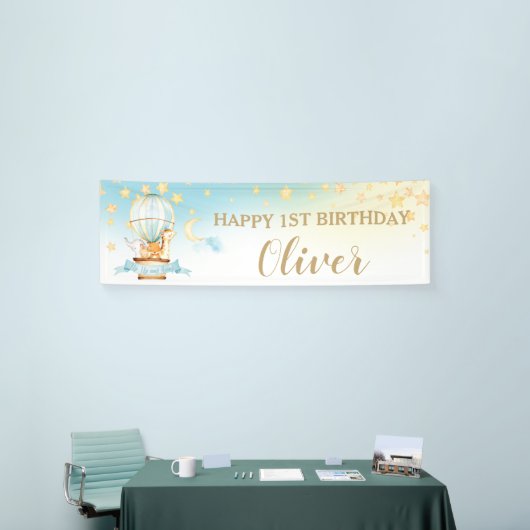 Kute Animals Hot Air Ballon Birthday Backdrop Spandoek (Beurs)