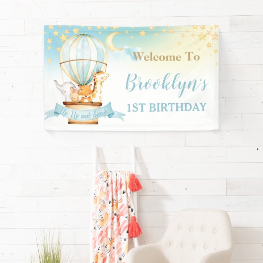 Kute Animals Hot Air Ballon Birthday Backdrop Spandoek (Insitu)