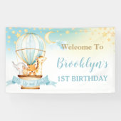 Kute Animals Hot Air Ballon Birthday Backdrop Spandoek (Horizontaal)