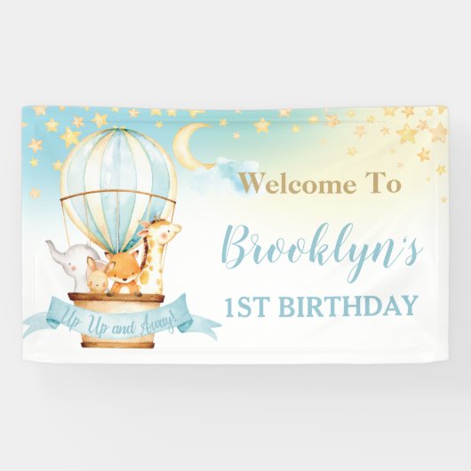 Kute Animals Hot Air Ballon Birthday Backdrop Spandoek (Horizontaal)