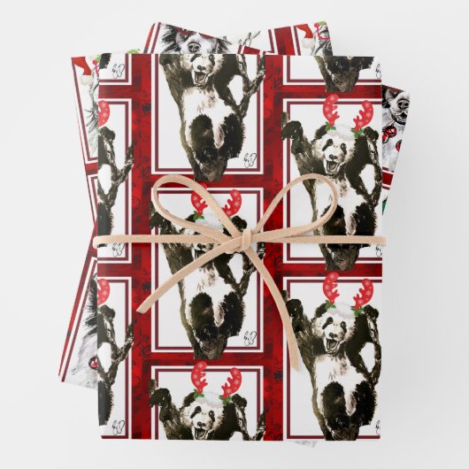 Kute Animals kerstcadeauset Panda, Honden Inpakpapier Vel (In situ)