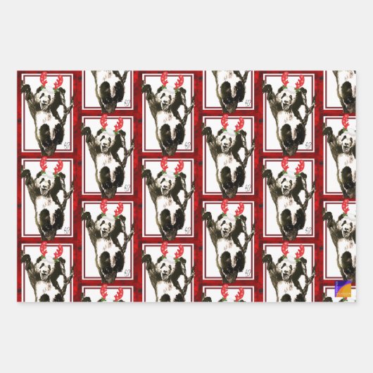 Kute Animals kerstcadeauset Panda, Honden Inpakpapier Vel (Voorkant)