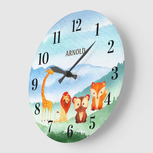 Kute Animals Kinder Nursery Green Blue Forest Grote Klok (Hoek)