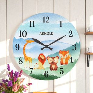 Kute Animals Kinder Nursery Green Blue Forest Grote Klok