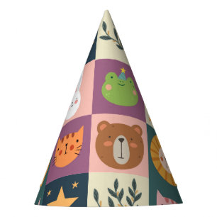 Kute animals patchwork colorful feesthoedjes