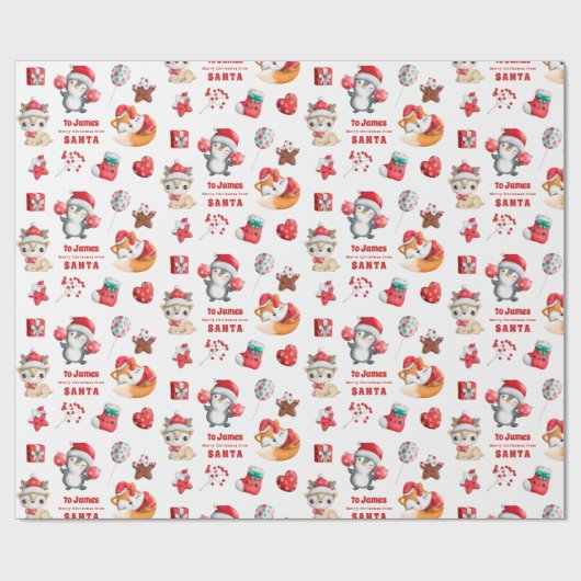Kute Animals Pattern-ondernaam van Santa Cadeaupapier (Vlak)
