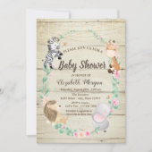 Kute Animals Wood Texture Baby shower Invitation Kaart (Voorkant)