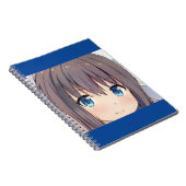 Kute anime meisje bruin haar blauwe ogen manga kat notitieboek (Rechterzijde)