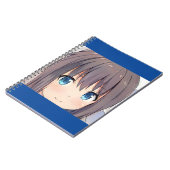 Kute anime meisje bruin haar blauwe ogen manga kat notitieboek (Linkerzijde)