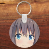 Kute anime meisje bruin haar blauwe ogen manga kat sleutelhanger (Voorkant)