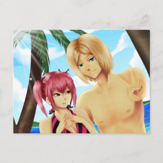 Kute animeparen op vakantiepostkaart briefkaart