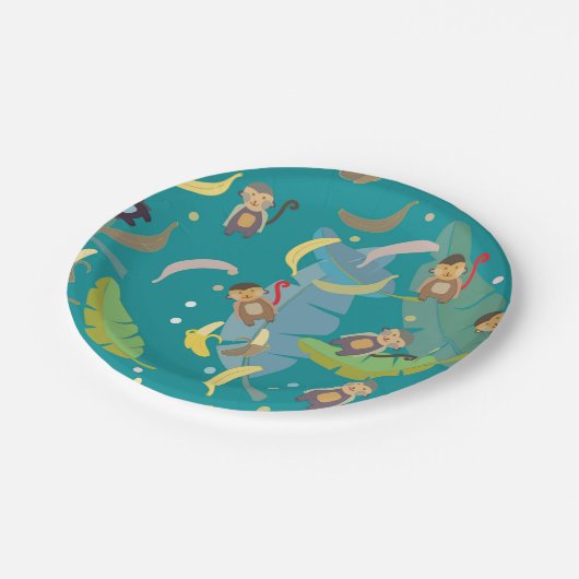Kute apen en Bananen in het boompatroonpatroon Papieren Bordje (Gekanteld)