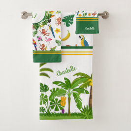 Kute apen en bananen in het Oerwoud Pattern Bad Handdoek