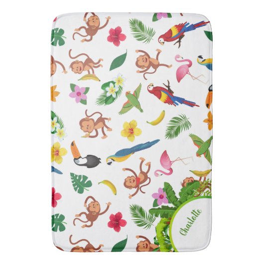 Kute apen en bananen in het Oerwoud Pattern Badmat (Voorkant Verticaal)