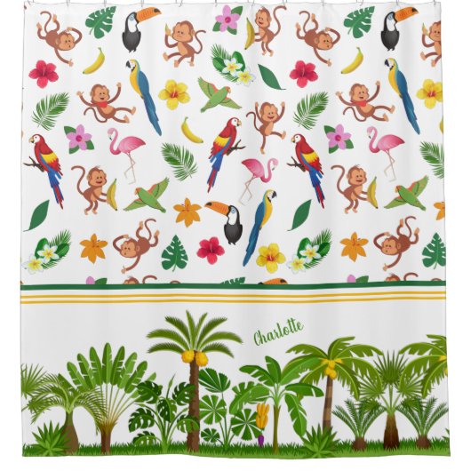 Kute apen en bananen in het Oerwoud Pattern Douchegordijn (Voorkant)