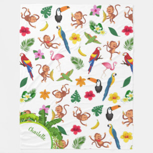 Kute apen en bananen in het Oerwoud Pattern Fleece Deken