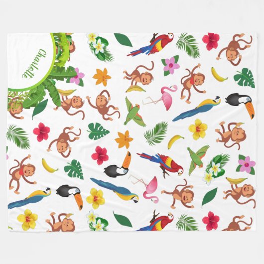 Kute apen en bananen in het Oerwoud Pattern Fleece Deken (Voorkant (Horizontaal))