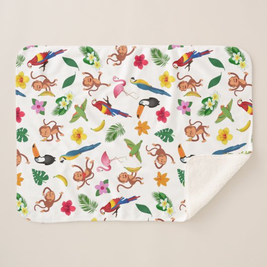 Kute apen en bananen in het Oerwoud Pattern Sherpa Deken (Voorkant (horizontaal))