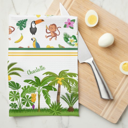 Kute apen en bananen in het Oerwoud Pattern Theedoek (Quarter Fold)