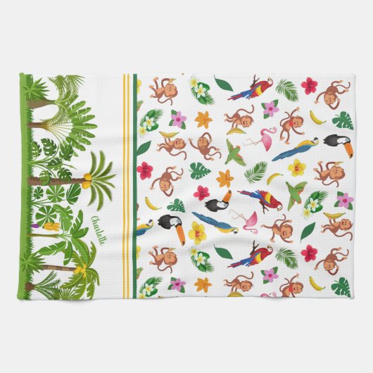 Kute apen en bananen in het Oerwoud Pattern Theedoek (Horizontaal)