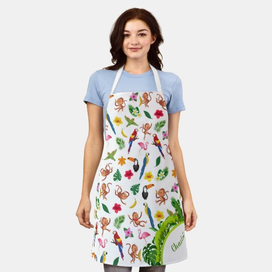 Kute apen en Bananen in Oerwoud Pattern Kitchen Schort (Gedragen)