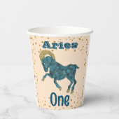 Kute Aries First Birthday & Gold Confetti Papieren Bekers (Achterkant)
