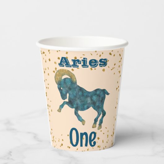 Kute Aries First Birthday & Gold Confetti Papieren Bekers (Achterkant)