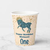 Kute Aries First Birthday & Gold Confetti Papieren Bekers (Voorkant)