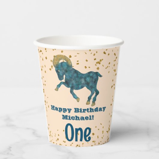 Kute Aries First Birthday & Gold Confetti Papieren Bekers (Voorkant)