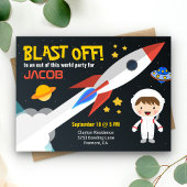Kute astronaut boys Buitenspace Birthday Party Uitnodiging Briefkaart