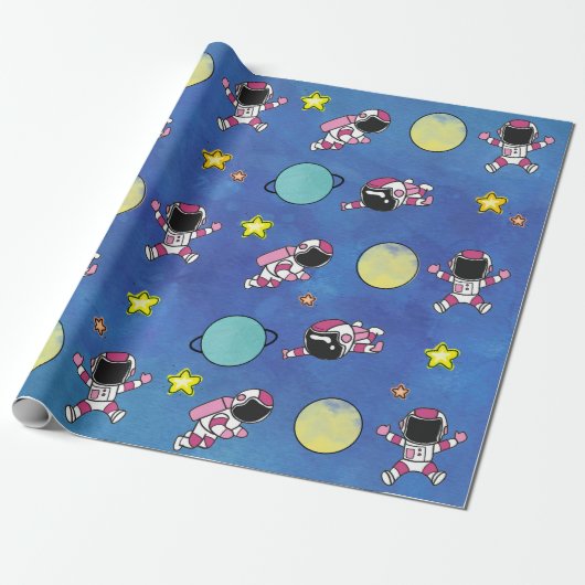 Kute astronaut buitenruimtester cadeaupapier (Uitgerold)