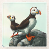 Kute Atlantic Puffins Seabirds on the Rocks Glazen Onderzetter (Voorkant)
