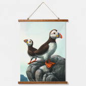 Kute Atlantic Puffins Seabirds on the Rocks Hangend Wandkleed (Voorkant)