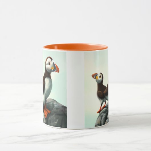 Kute Atlantic Puffins Seabirds on the Rocks Mok (Midden)