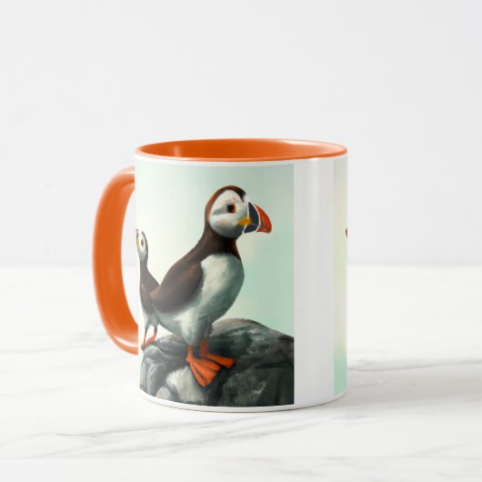 Kute Atlantic Puffins Seabirds on the Rocks Mok (Voorkant links)