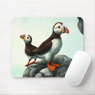 Kute Atlantic Puffins Seabirds on the Rocks Muismat