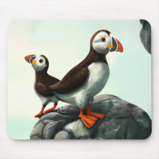 Kute Atlantic Puffins Seabirds on the Rocks Muismat (Voorkant)