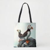 Kute Atlantic Puffins Seabirds on the Rocks Tote Bag (Voorkant)