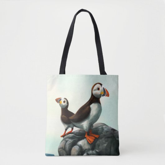 Kute Atlantic Puffins Seabirds on the Rocks Tote Bag (Voorkant)